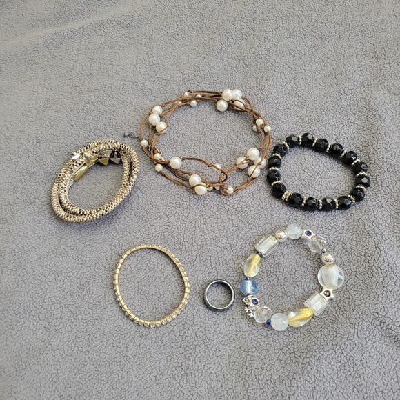 ARTISAN Costume Jewelry Handmade Bracelets Necklace Ring Size 7 Gunmetal 6PC - Picture 2 of 7